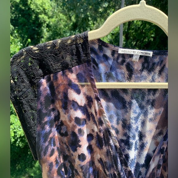 COLLECTIVE CONCEPTS | Wrap Dress - Animal Print with Black Lace | Small - Picture 2 of 7